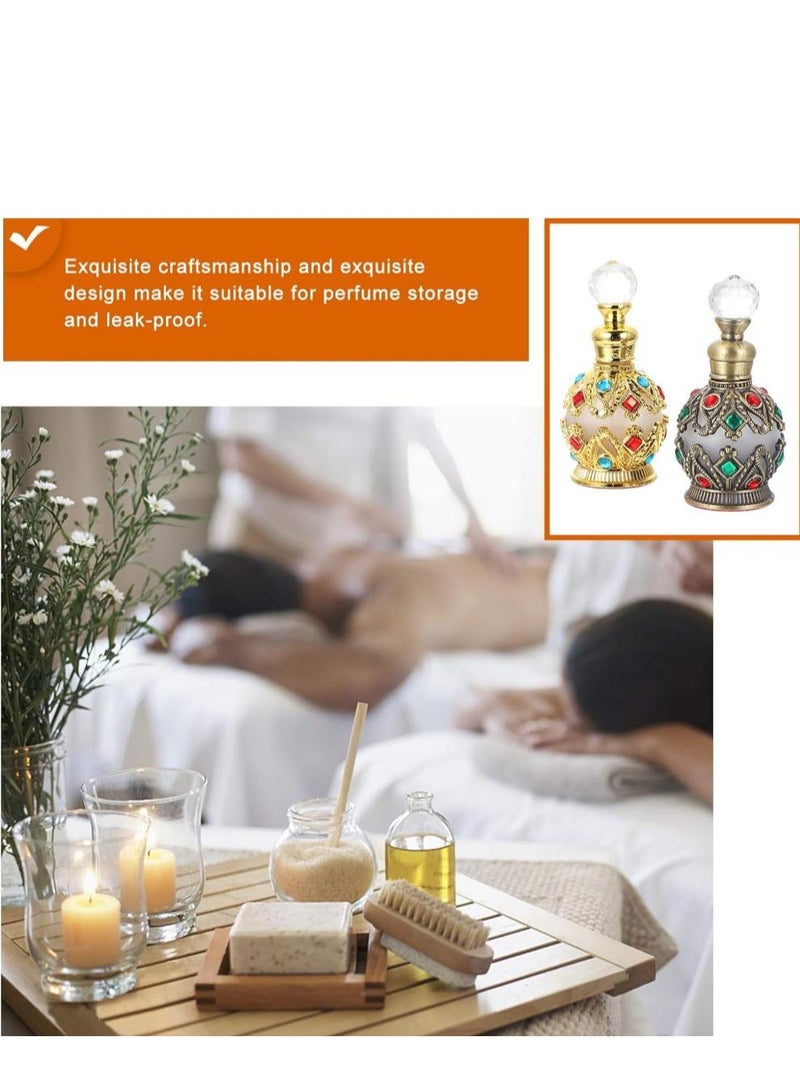 زجاجات زجاجية عتيقة قطعتين 15 مل زجاجة عطر عتيقة قابلة لإعادة التعبئة من الكريستال والأحجار الكريمة العتيقة حاوية زيت عطري فارغة لتزيين المنزل والزفاف زجاجة عطر كريستالية - Image 2