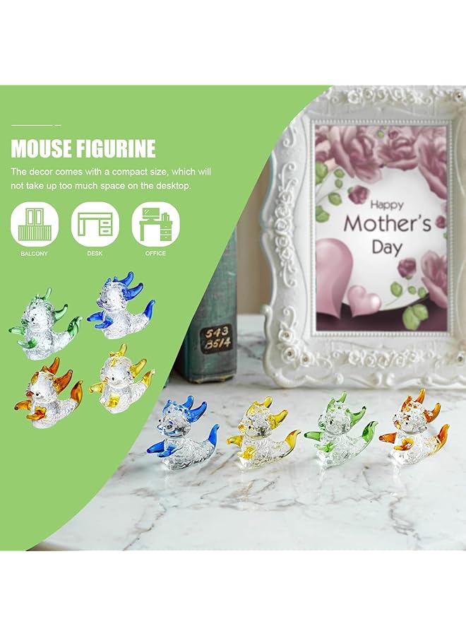 إيروريكس تماثيل تنين زجاجية صغيرة مكونة من 4 قطع من فن الزجاج الملون حيوانات أسطورية صغيرة من الزجاج الكريستالي زينة حيوانات صغيرة من الزجاج المنفوخ هدية ديكور المنزل - Image 2