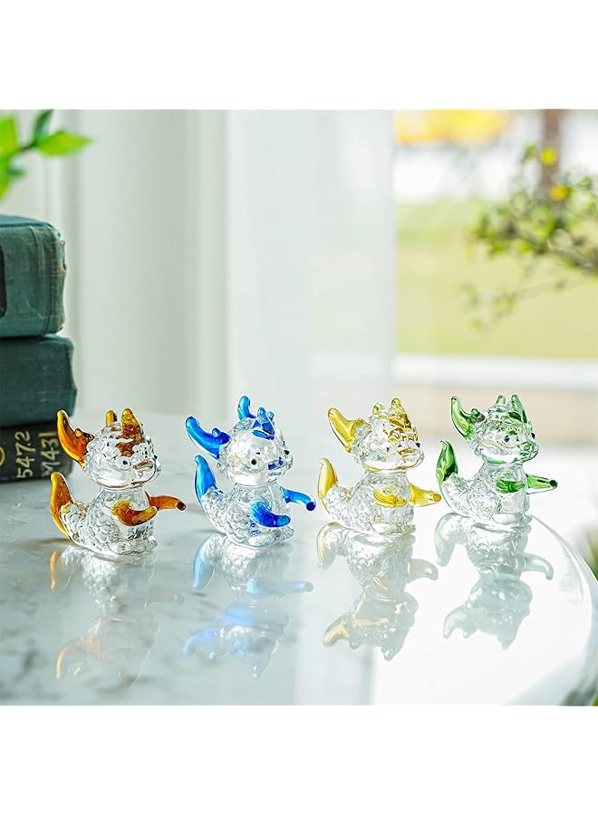 إيروريكس تماثيل تنين زجاجية صغيرة مكونة من 4 قطع من فن الزجاج الملون حيوانات أسطورية صغيرة من الزجاج الكريستالي زينة حيوانات صغيرة من الزجاج المنفوخ هدية ديكور المنزل - Image 1