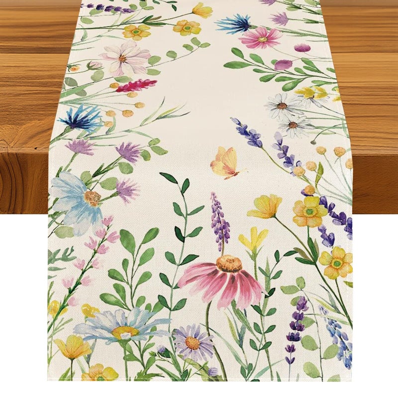 Bloss Spring Table Runner 72inch Long, Lavender Daisy Floral Table Runner Spring, Easter Summer Kitchen Dining Table Runners for Home Party,Wedding,Daily Farmhouse Decor,13x72 Inch - Image 1