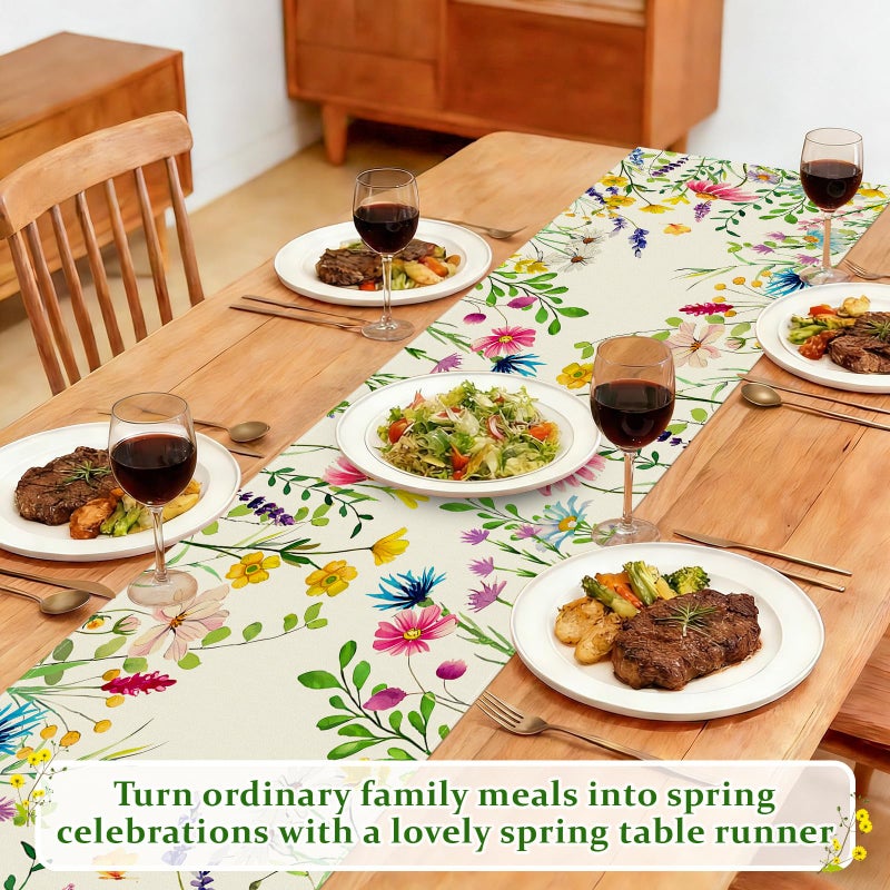 Bloss Spring Table Runner 72inch Long, Lavender Daisy Floral Table Runner Spring, Easter Summer Kitchen Dining Table Runners for Home Party,Wedding,Daily Farmhouse Decor,13x72 Inch - Image 4