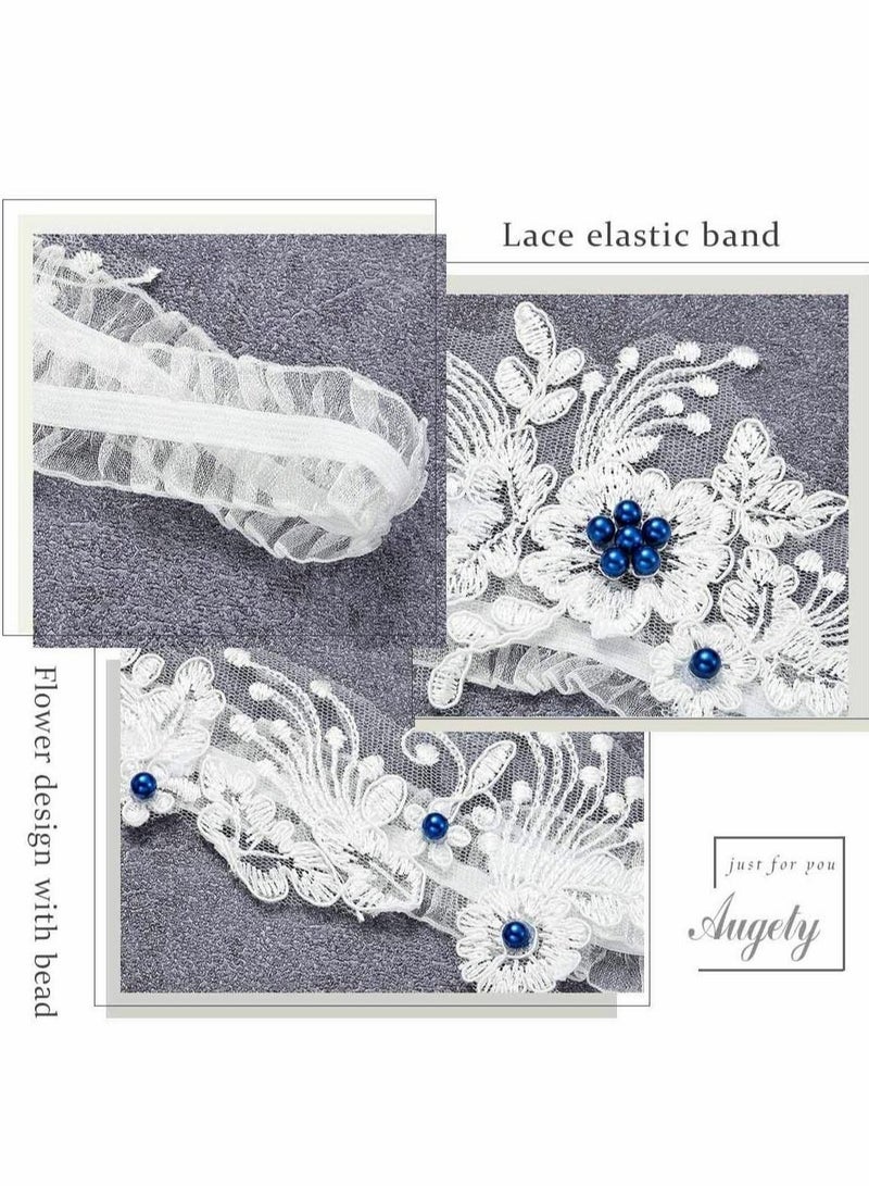 Leg Garter Set, White Lace Garter Belt Bead Floral Garters Stretch Bride Wedding Bridal Accessories for Women and Girls (Pack of 2)