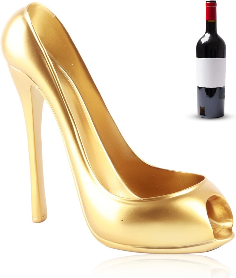 Gold High Heel Shoe Wine Bottle Holder Tabletop Display Rack For Home Decoration - Image 1