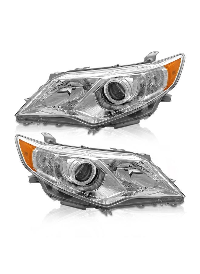 AS Headlights Assembly Replacement for 2012 2013 2014 Toyota Camry L/Se/Le/Xle/Hybrid Chrome Housing Amber Reflector Clear Lens Driver and Passenger Side - Image 1