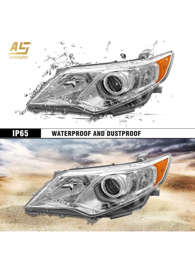 AS Headlights Assembly Replacement for 2012 2013 2014 Toyota Camry L/Se/Le/Xle/Hybrid Chrome Housing Amber Reflector Clear Lens Driver and Passenger Side - Image 5