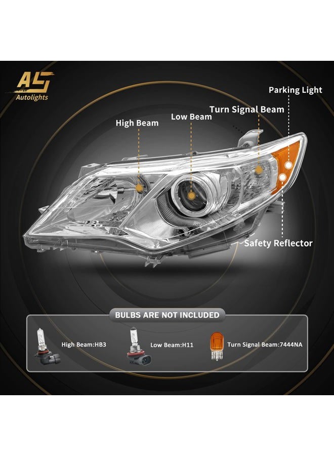 AS Headlights Assembly Replacement for 2012 2013 2014 Toyota Camry L/Se/Le/Xle/Hybrid Chrome Housing Amber Reflector Clear Lens Driver and Passenger Side - Image 3