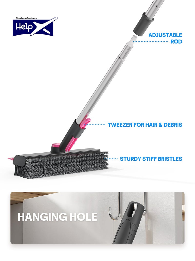 HelpX Floor Scrub Brush with Long Handle, 3 in 1 Multi-angle Swivel Right Angled Bristle Floor Scrubber Brush with Squeegee and Tweezer for Tile Wall Deck Bathroom Patio Garage Kitchen (Pink and Grey) - Image 5