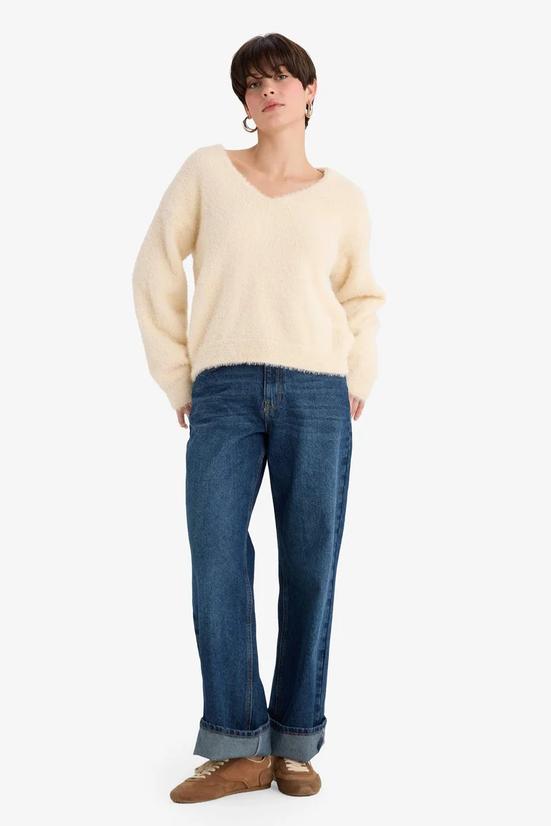 ديفاكتو Oversize Fit V-Neck Knitwear Pullover