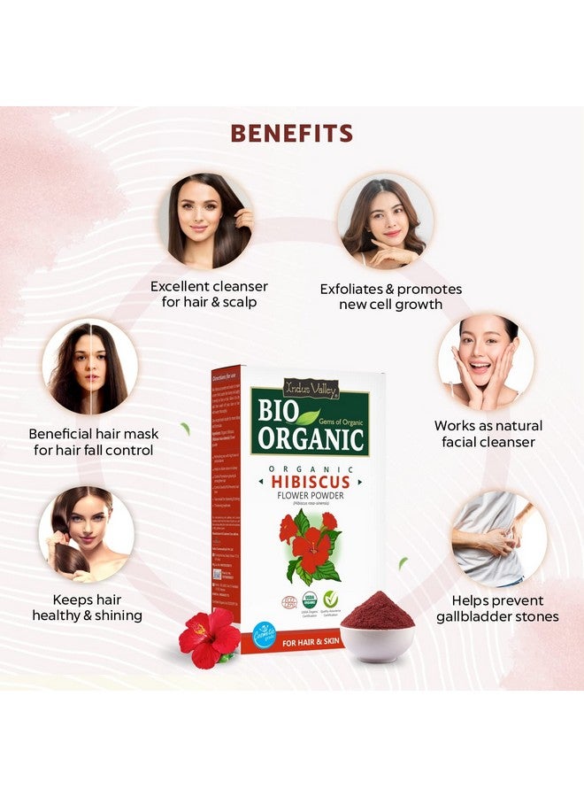 Indus Valley Bio Organic Hibiscus Flower Powder For Face Pack And Hair Mask Natural Pure Hibiscus Rosasinensis Hair & Skin Care Gudhal Ka Phool Powder For Dull Hair & Dry Scalp 100G - Image 3