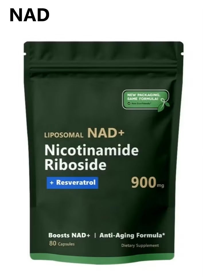 NAD High Purity NAD Supplement True NAD Plus Supplement Resveratrol for Anti-Aging, Energy, Focus DNA Repair and Boost NAD+ for Cellular Energy Metabolism 80 Capsules/Bag - Image 1