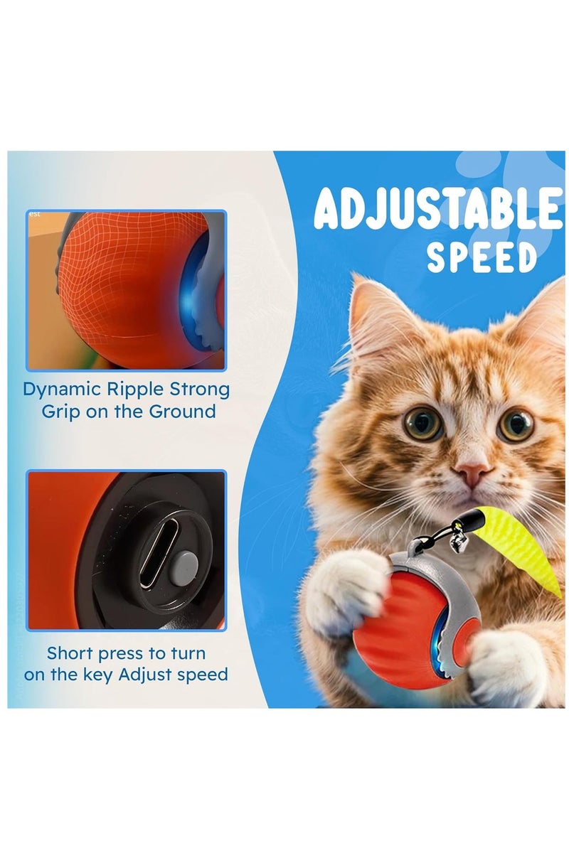 Loxira Automatic Cat Toy Ball - Interactive Smart 360° Rotating Ball for Indoor Cats, USB Charging Quiet Kitten Toy, Intelligent Moving Ball Puzzle for Boredom Relief, Fun Gift for Adult Cats & Kittens (Orange) - Image 2
