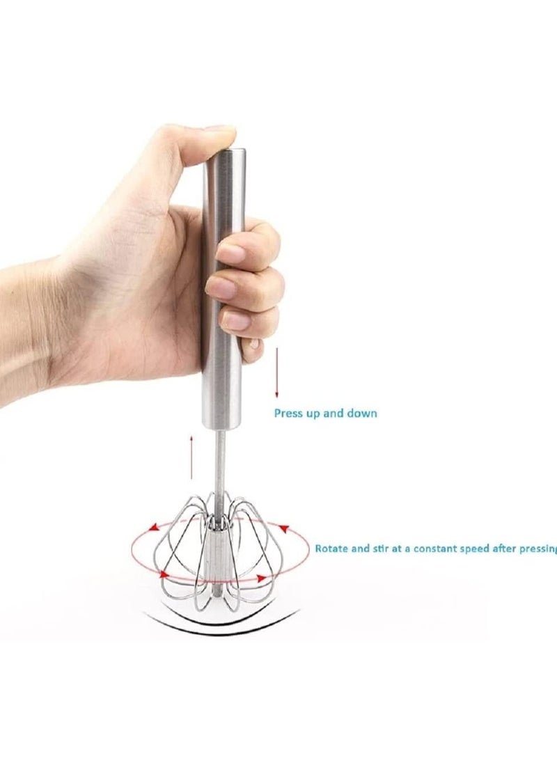 Semi-Automatic Egg Whisk, 14 Inch Stainless Steel Handheld Whisk For Home Blending, Milk frother, Whisking, Egg Beating, Stirring, Hand Push Rotary