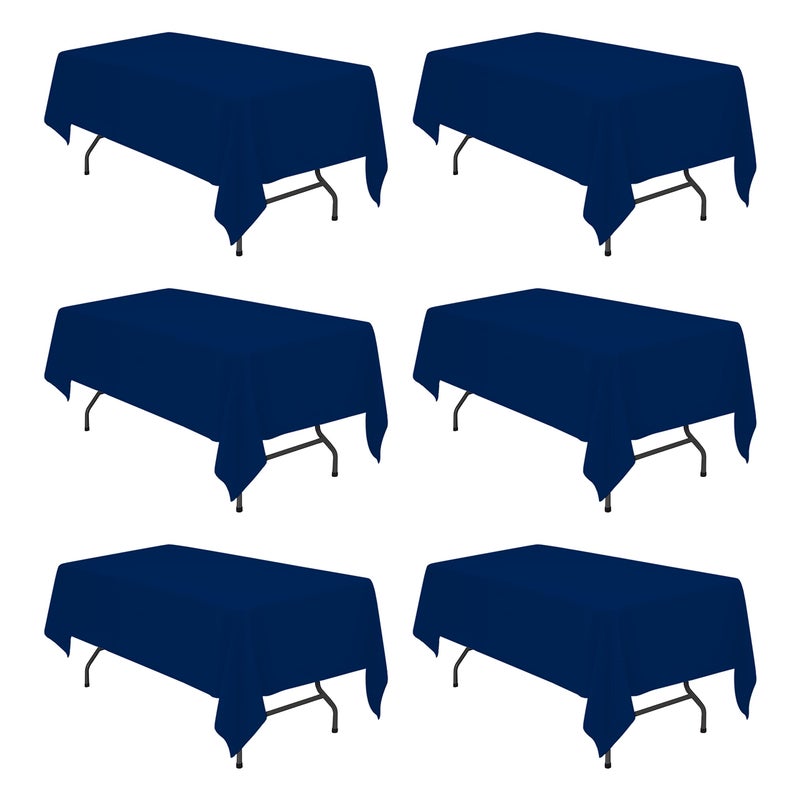 BRILLMAX 6 Pack Navy Blue Tablecloths 60 x 102 Inch for 6ft Rectangle Tables - 150 GSM Polyester Fabric, 15" Standard Drop, Water, Stain & Wrinkle Resistant Cloth Cover for Wedding Dining Buffet - Image 1