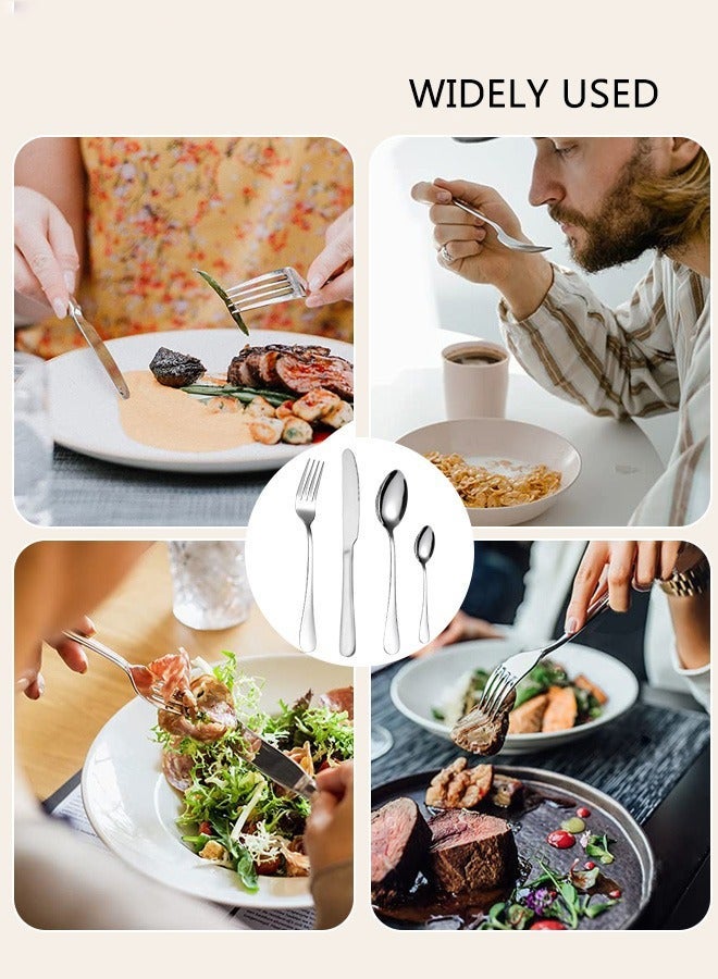24PCS فضية مجموعة مع حامل ، مجموعة أدوات الفولاذ المقاوم للصدأ ، ملعقة شوك سكاكين أدوات مجموعة ، خدمة لمجموعة 6 مرايا مصقولة أدوات الطاولة تشمل سكاكين لحم اللحم ، مقاومة للصدأ ، غسالة صحون آمنة - Image 5