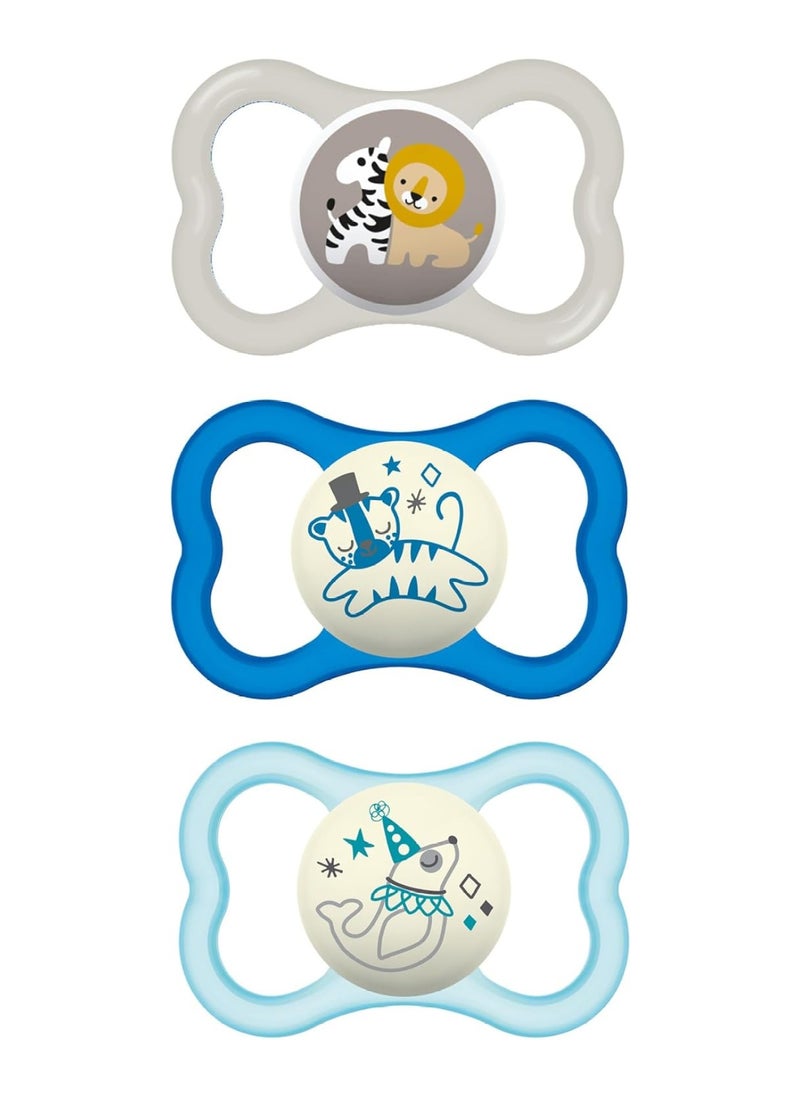 MAM Air Day And Night Baby Pacifier For Sensitive Skin Glows In The Dark 3 Pack 16+ Months Boy 3 Count Pack Of 1  - Image 1
