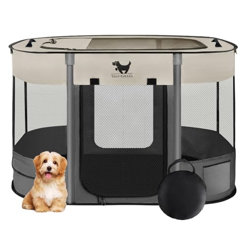 Rest-Eazzzy RestEazzzy Dog Playpen Foldable Kitten Playpen for Medium Dogs Portable Pet Puppy Playpen with Removable Shade Cover Indoor Outdoor Travel Camping Use for Small Pets with Carrying Case S Grey - Image 1