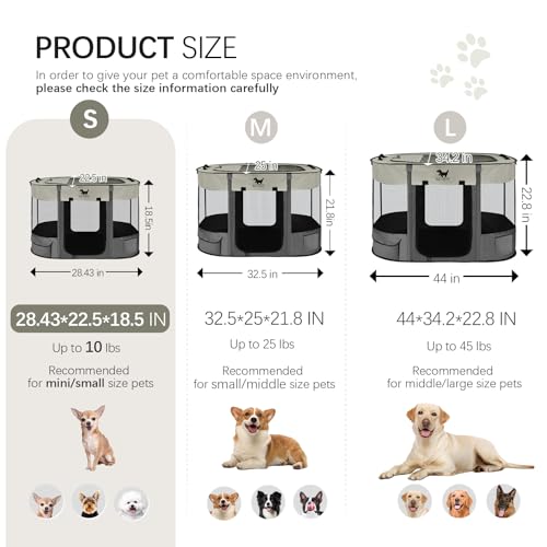 Rest-Eazzzy RestEazzzy Dog Playpen Foldable Kitten Playpen for Medium Dogs Portable Pet Puppy Playpen with Removable Shade Cover Indoor Outdoor Travel Camping Use for Small Pets with Carrying Case S Grey - Image 3