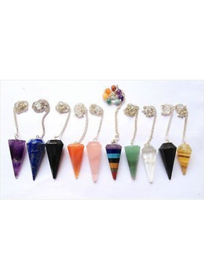 crystalmiracle Beautiful Lot of Seven Gemstone Cone Pendulums Reiki Gift Wellness Energy Dowsing Metaphysical Crystal Healing Feng Shui Meditation Success Chakra Balancing Powerful Spiritual