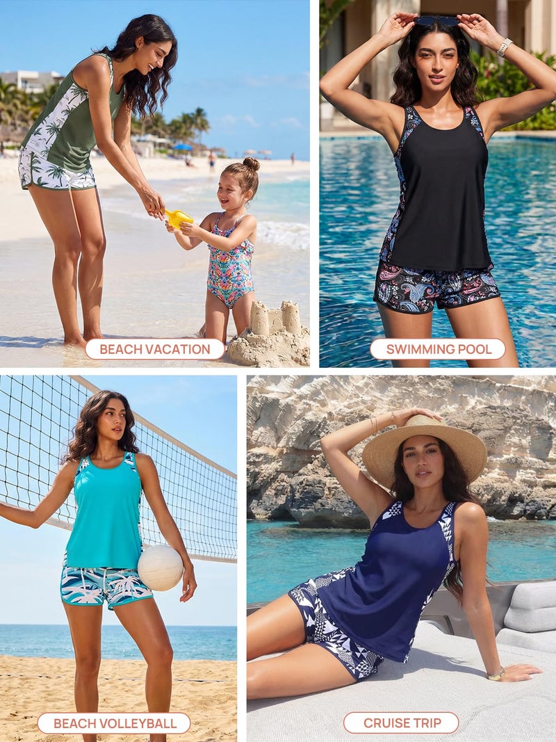 Summer Mae Plus Size Tankini Swimsuits for Women 2026 Tummy Control Two Piece Bathing Suits with Pockets Swim Shorts Cube Size 18 Plus - Image 4
