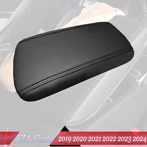MUXEE Armrest Box Center Console Cover for Kia Forte cerato 2019 2020 2021 2022 2023 2024, Microfiber Leather - Black Stitches - Image 2