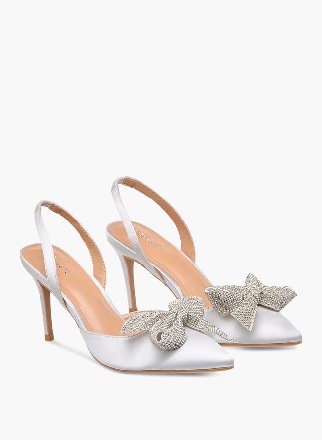 Celeste Women's Bow Embellished Slingback Shoes with Stiletto Heels Ramadan Collection - Image 3