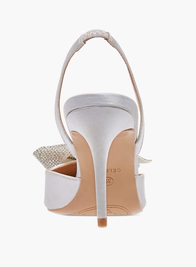 Celeste Women's Bow Embellished Slingback Shoes with Stiletto Heels Ramadan Collection - Image 5