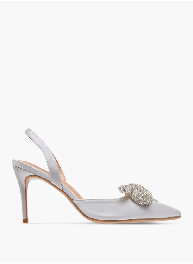 Celeste Women's Bow Embellished Slingback Shoes with Stiletto Heels Ramadan Collection  - Image 3