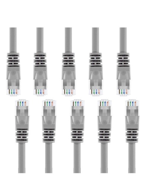 كابلات إيثرنت Cat6 من DKURVE، 10 قطع، بطول 1 قدم و0.3 متر، باللون الرمادي