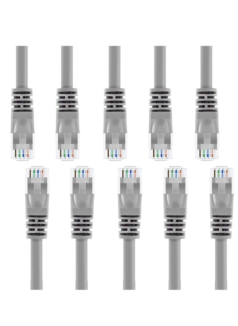 كابلات إيثرنت Cat6 من DKURVE، 10 قطع، بطول 1 قدم و0.3 متر، باللون الرمادي