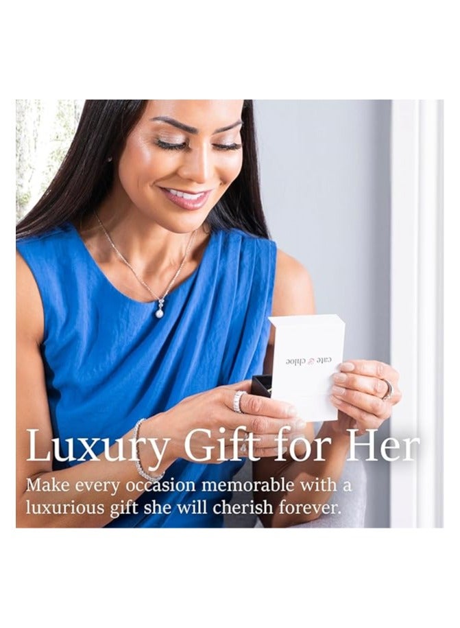 Cate & Chloe Giselle 18k White Gold-Plated 15mm Hoop Earrings with Simulated Diamond Crystals, Stylish Hypoallergenic Jewelry for Women, Giftable Accessory for Her on Christmas, Birthday - Image 3