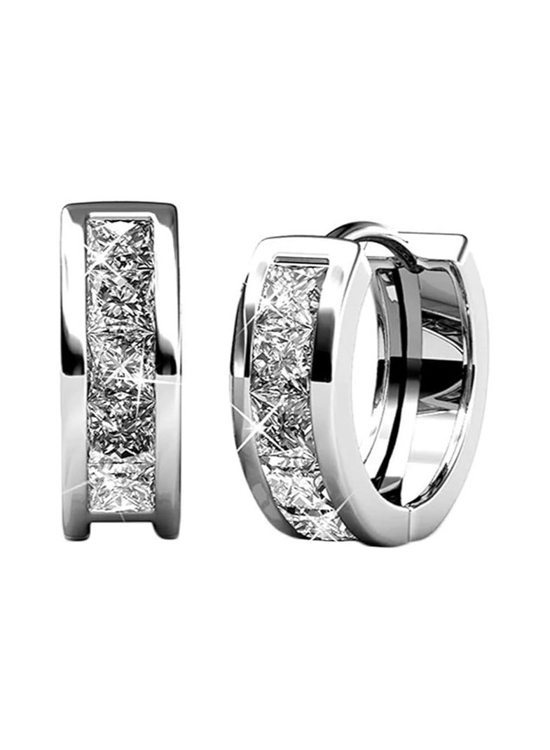 Cate & Chloe Giselle 18k White Gold-Plated 15mm Hoop Earrings with Simulated Diamond Crystals, Stylish Hypoallergenic Jewelry for Women, Giftable Accessory for Her on Christmas, Birthday - Image 1