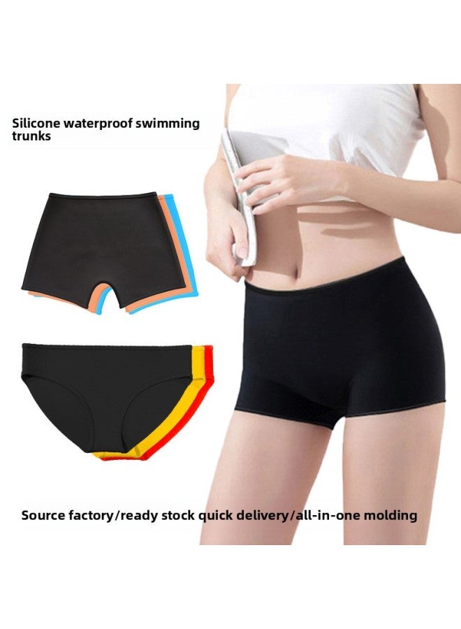 Men's Four-Corner Boxer Hot Spring Panties Silicone Triangle Waterproof Side Leak-proof Women's Safety Trousers Quick-drying Swimming Trunks-Colour:Bright Yellow (triangle)-