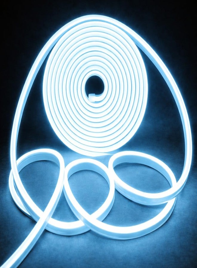 NEWNESS 5M Ice Blue Neon LED Strip Light with 12V Adapter | IP65 Waterproof Silicone Flexible Rope Light for Home Decor & DIY - Image 1