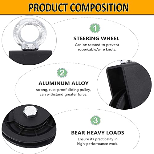 Taeku Cable Pulley, Silence Smooth Detachable Rotation Traction Wheel LAT Pulley System Attachment DIY Lifting Blocks Hoists for Home Projects Clothesline Shop Lifts (3.54in) - Image 3