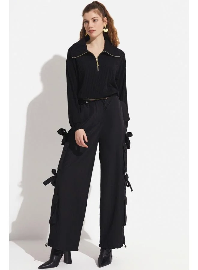 JUNE June Women Cargo Pocket Wide Leg / Wide Leg Woven Trouser Black