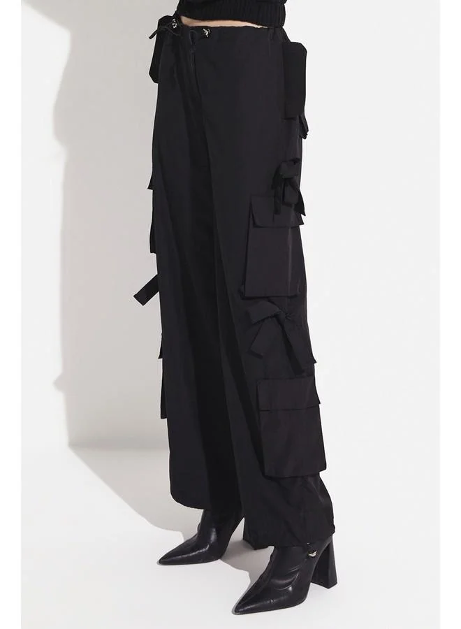JUNE June Women Cargo Pocket Wide Leg / Wide Leg Woven Trouser Black
