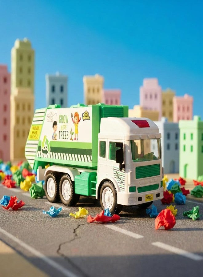 PLUSPOINT Jumbo Garbage Truck for Kids Friction Powered City Service Waste Management Truck Recycling Garbage Pretend Play Educational Toys Push n go Toy Green Vehicle for Kids - Image 2