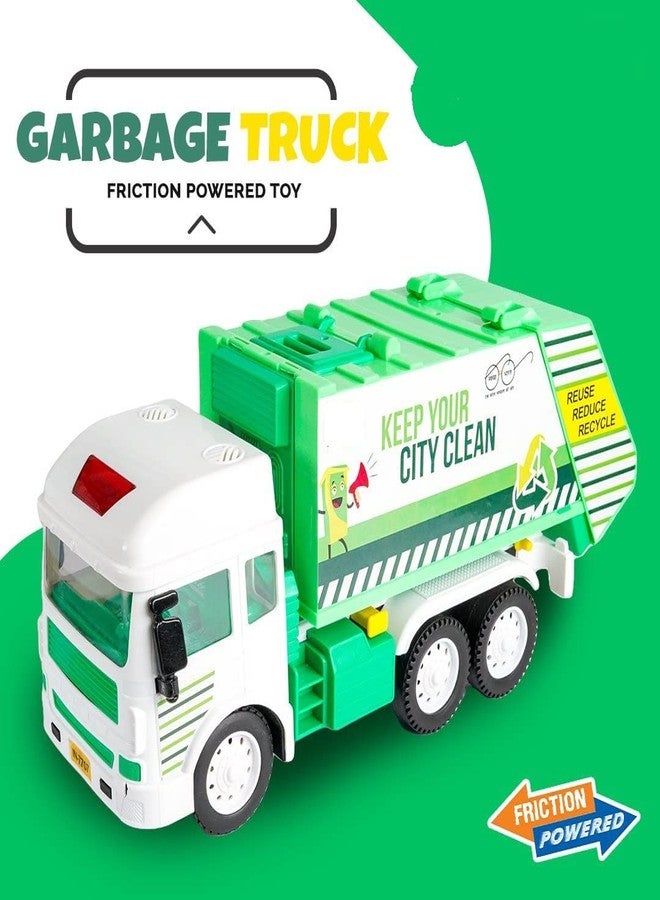 PLUSPOINT Jumbo Garbage Truck for Kids Friction Powered City Service Waste Management Truck Recycling Garbage Pretend Play Educational Toys Push n go Toy Green Vehicle for Kids - Image 3