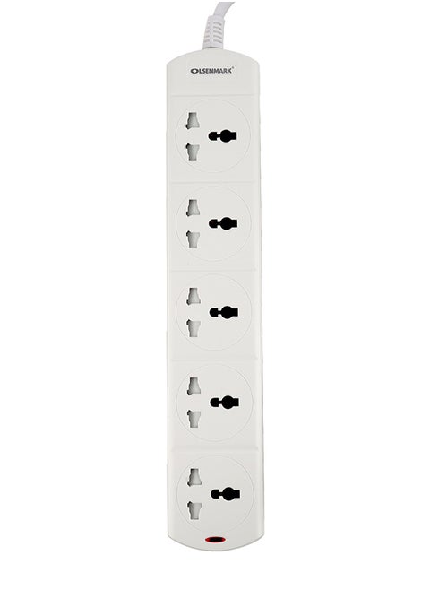 Olsenmark 5 Way Power Socket OMES1811D, 3 M cord, PP Fire Proof Housing and Child Safety, Ideal for Home, Office
