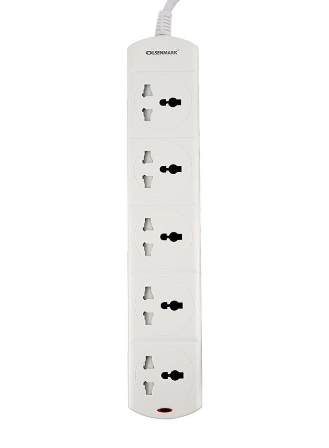 Olsenmark 5-Way Power Socket OMES1811D | PP Fireproof Housing & Child Safety Shutter | 3-Meter Cord | Ideal for Home & Office | White, 2-Year Warranty