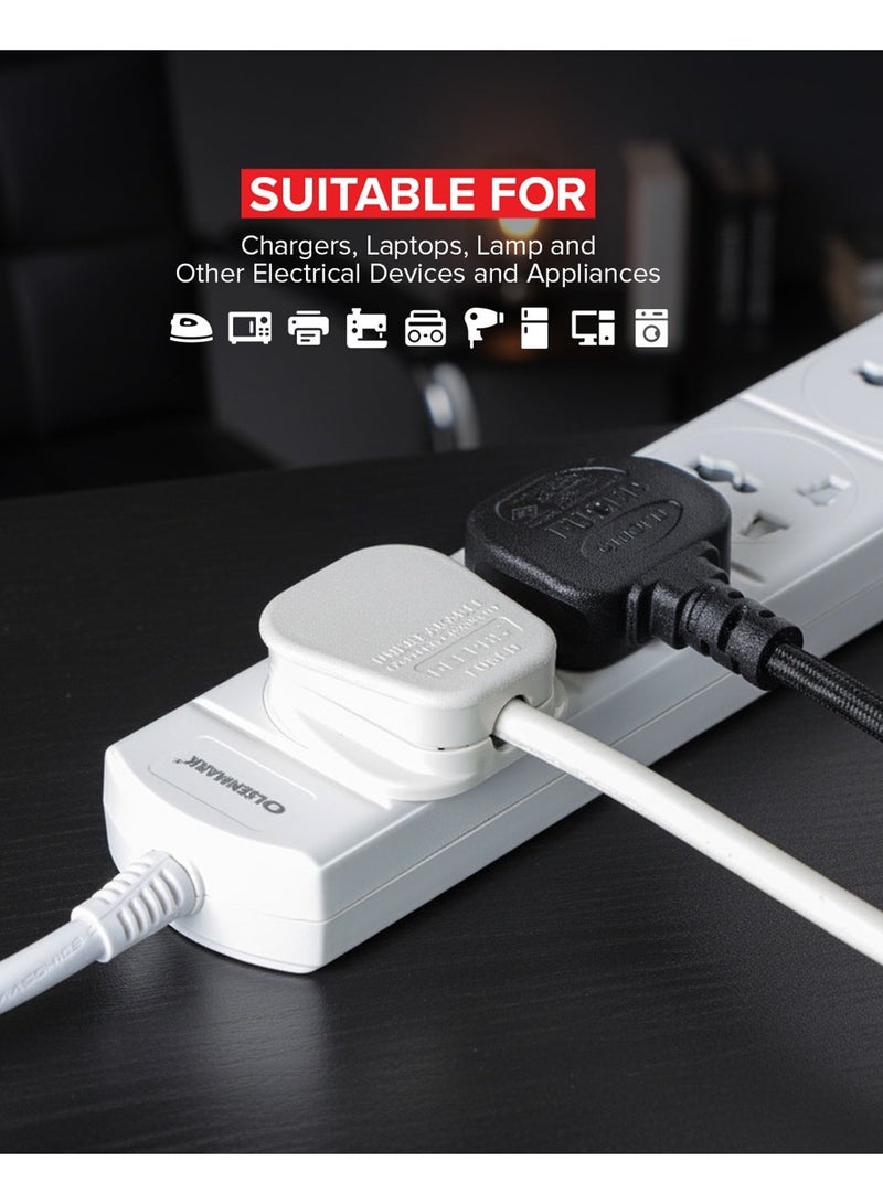 Olsenmark 5-Way Power Socket OMES1811D | PP Fireproof Housing & Child Safety Shutter | 3-Meter Cord | Ideal for Home & Office | White, 2-Year Warranty