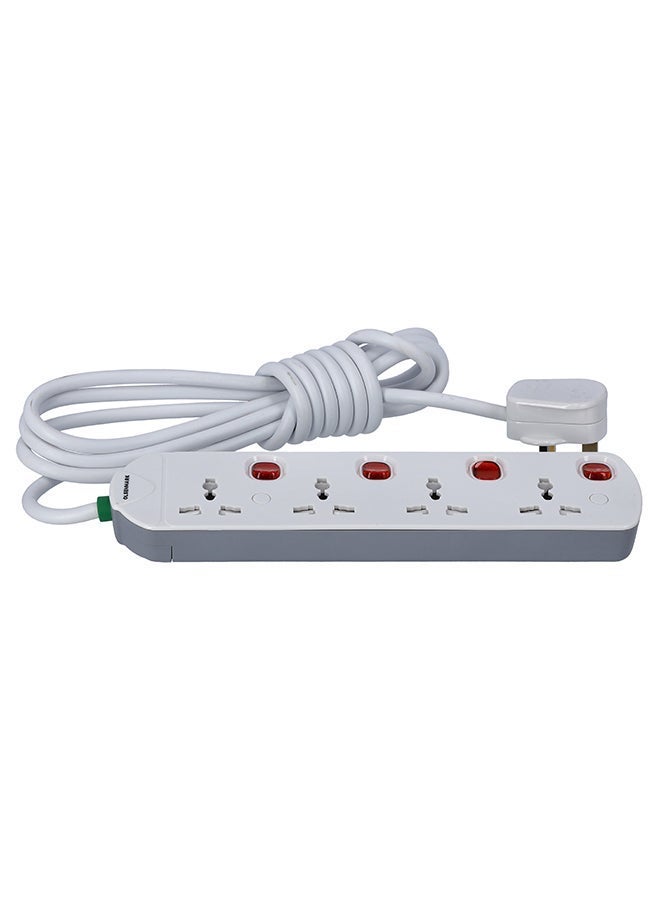 Olsenmark 5-Way Power Socket OMES1811D | PP Fireproof Housing & Child Safety Shutter | 3-Meter Cord | Ideal for Home & Office | White, 2-Year Warranty