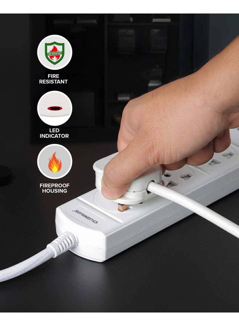 Olsenmark 5-Way Power Socket OMES1811D | PP Fireproof Housing & Child Safety Shutter | 3-Meter Cord | Ideal for Home & Office | White, 2-Year Warranty - Image 2