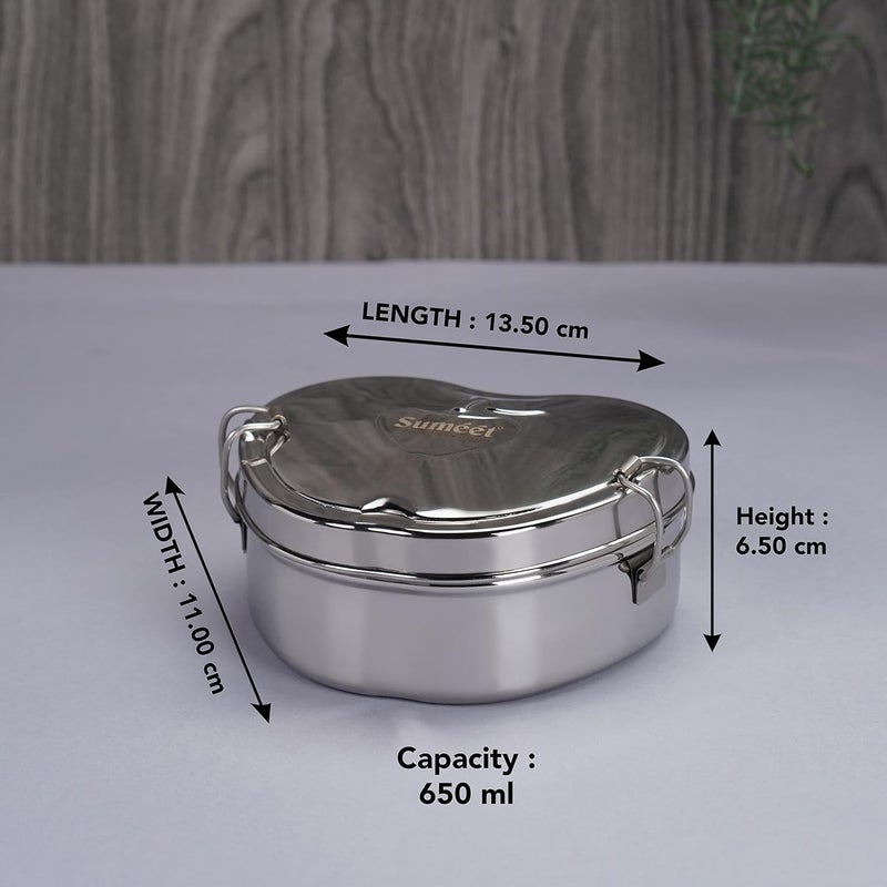 Sumeet Sumeet Stainless Steel Apple Lunch BoxTiffin with Steel Separator Plate and Locking Clip 650ML Ideal for 1 Person Silver  - Image 4