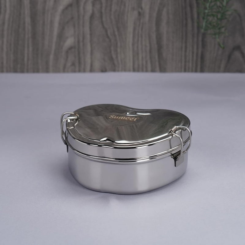 Sumeet Sumeet Stainless Steel Apple Lunch BoxTiffin with Steel Separator Plate and Locking Clip 650ML Ideal for 1 Person Silver  - Image 1