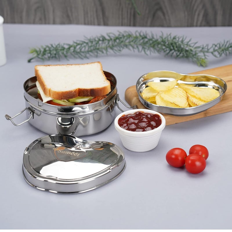Sumeet Sumeet Stainless Steel Apple Lunch BoxTiffin with Steel Separator Plate and Locking Clip 650ML Ideal for 1 Person Silver  - Image 3