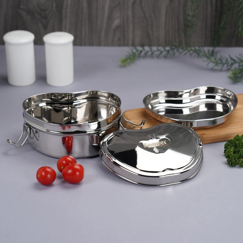 Sumeet Sumeet Stainless Steel Apple Lunch BoxTiffin with Steel Separator Plate and Locking Clip 650ML Ideal for 1 Person Silver  - Image 5