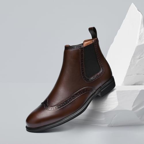 ArcBrothers Mens Chelsea Dress Boots - Formal Slip-on Ankle Boots Classic Brogue Style - Image 2