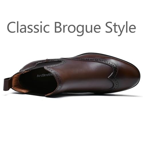 ArcBrothers Mens Chelsea Dress Boots - Formal Slip-on Ankle Boots Classic Brogue Style - Image 5
