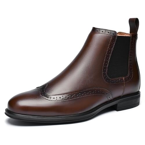 ArcBrothers Mens Chelsea Dress Boots - Formal Slip-on Ankle Boots Classic Brogue Style - Image 1
